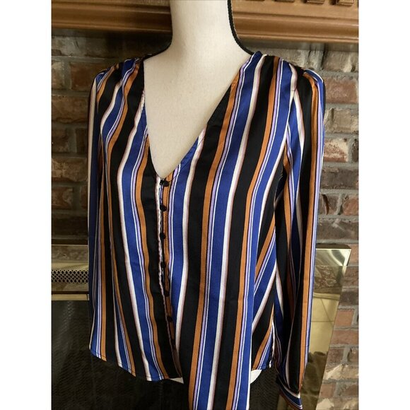 lush striped V-neck blouse Size Small NWT Bold Colors - Picture 2 of 8